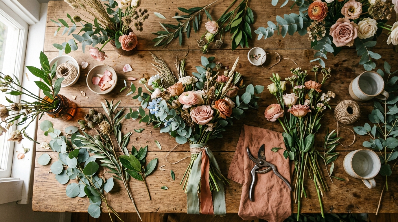 Botanical flower arranging table
